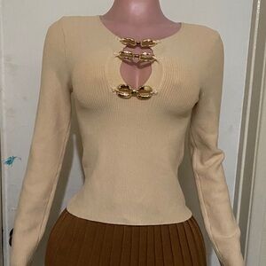 Elegant Cream Long Sleeve Women's Top